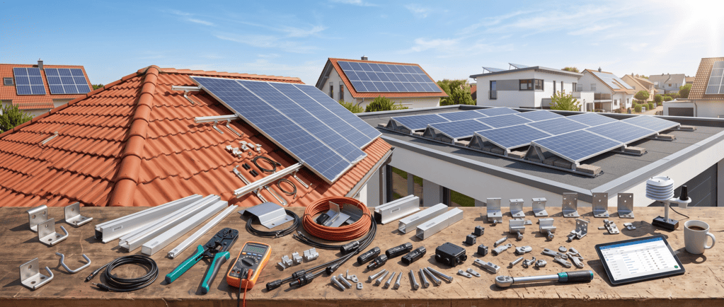 Profili in alluminio e materiale di fissaggio per montaggio PV su tetto di Cusmade K-500®